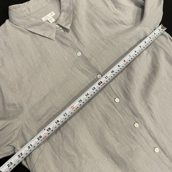 ~ J.Jill XLp Love Linen Essential Shirt Blouse Top Long Sleeve Button Gray PXL - Picture 7 of 10